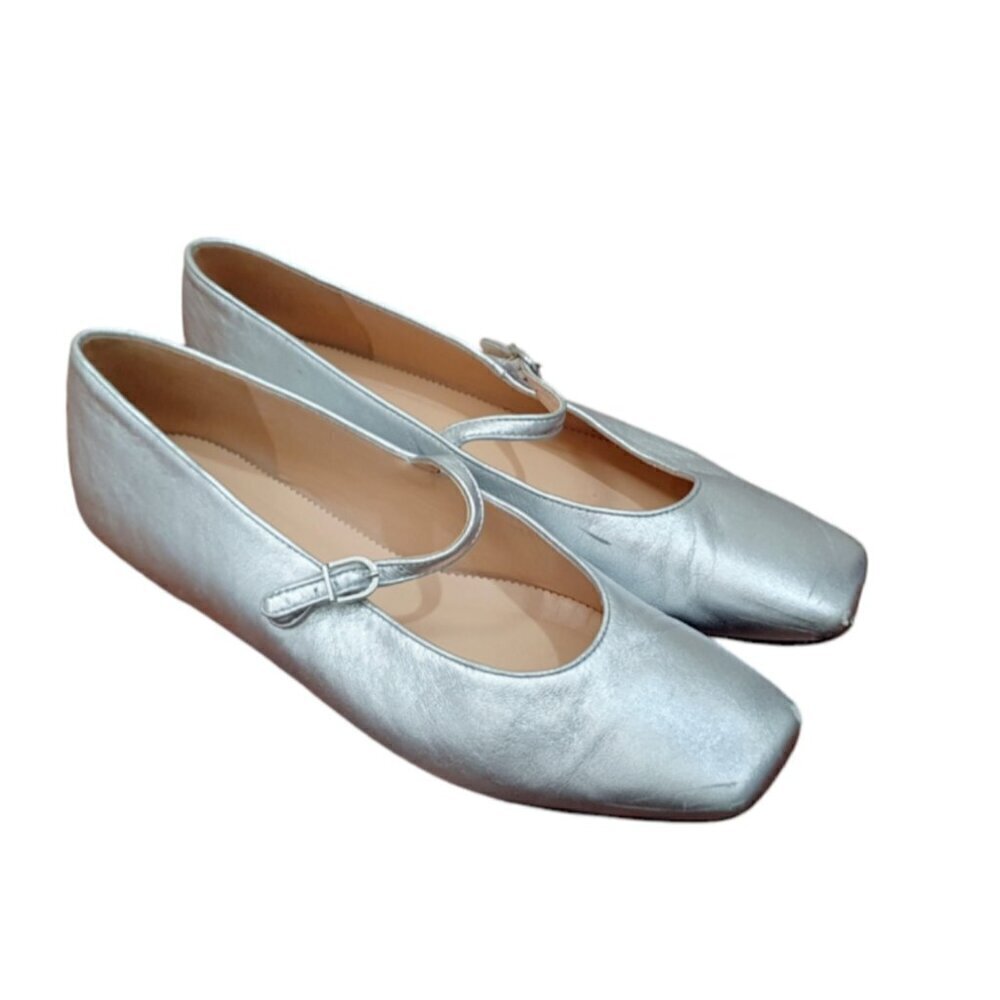 Jcrew Anya Mary Jane flats in Silver Size 10 - Picture 2 of 11